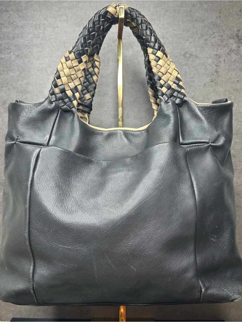 Furla Black Leather shoulder Bag Woven Handles Slouchy Leather - Picture 2 of 7